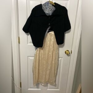 Wall, one button jacket, stretchy sequence skirt